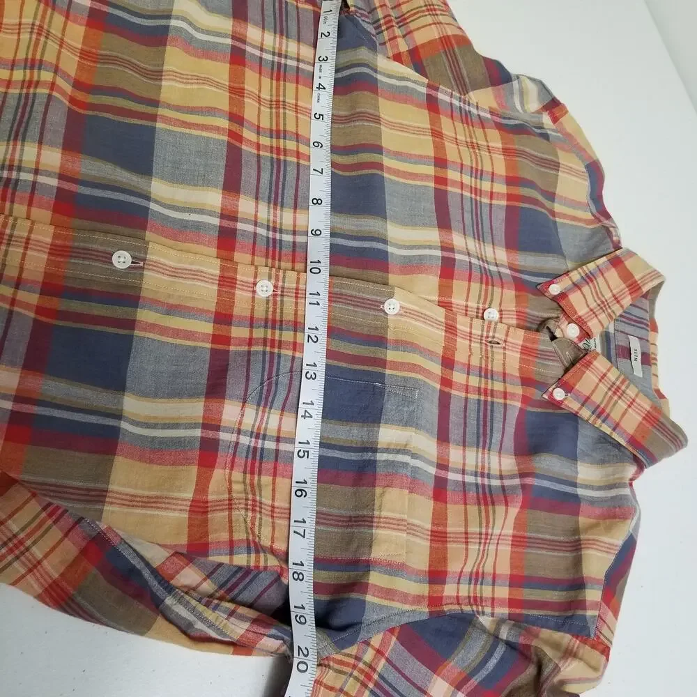 J Crew Red Blue Tan Plaid Button Down Long Sleeve Slim Shirt Size S